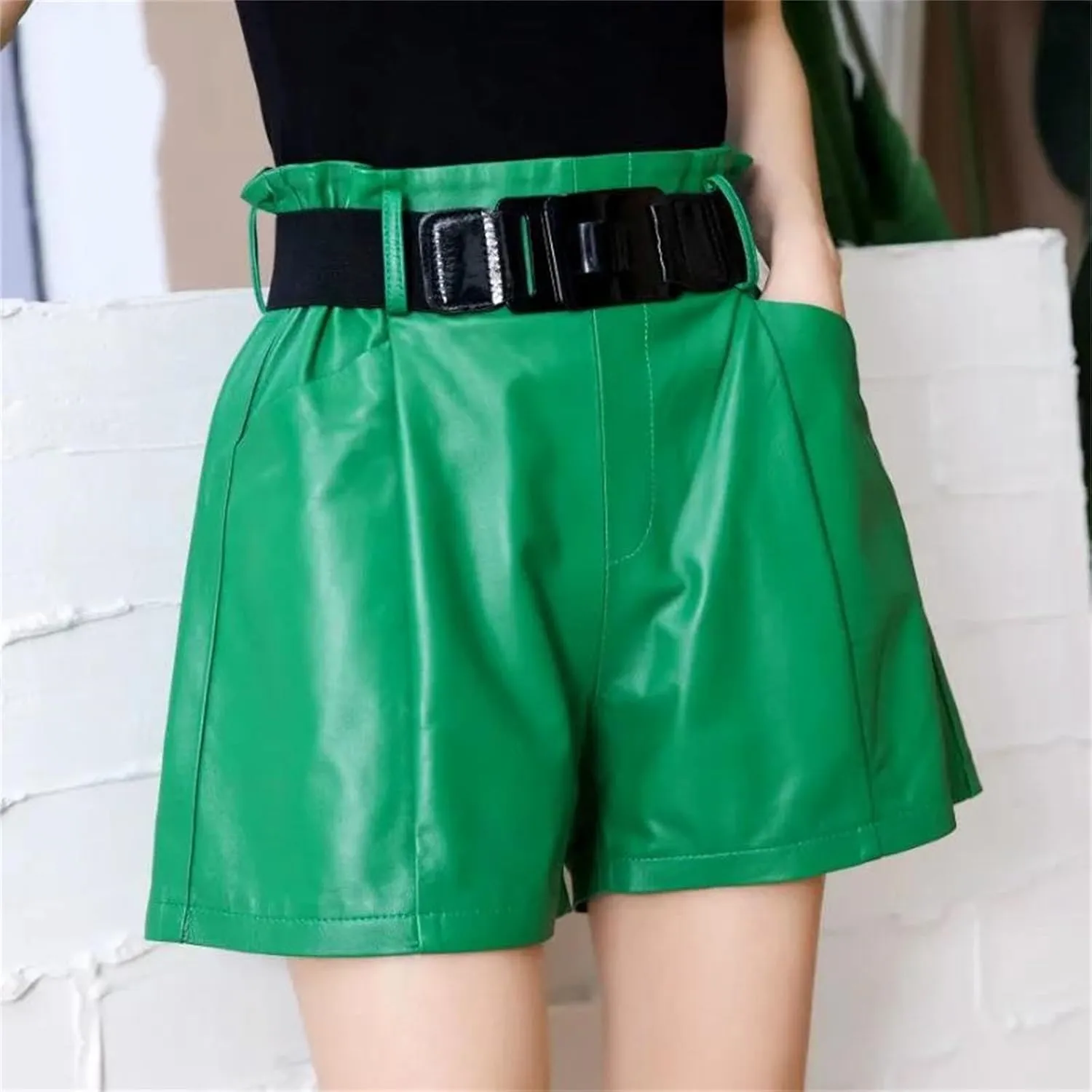 Women’s Double-Layer PU Leather Shorts Edgy Partywear Club Shorts