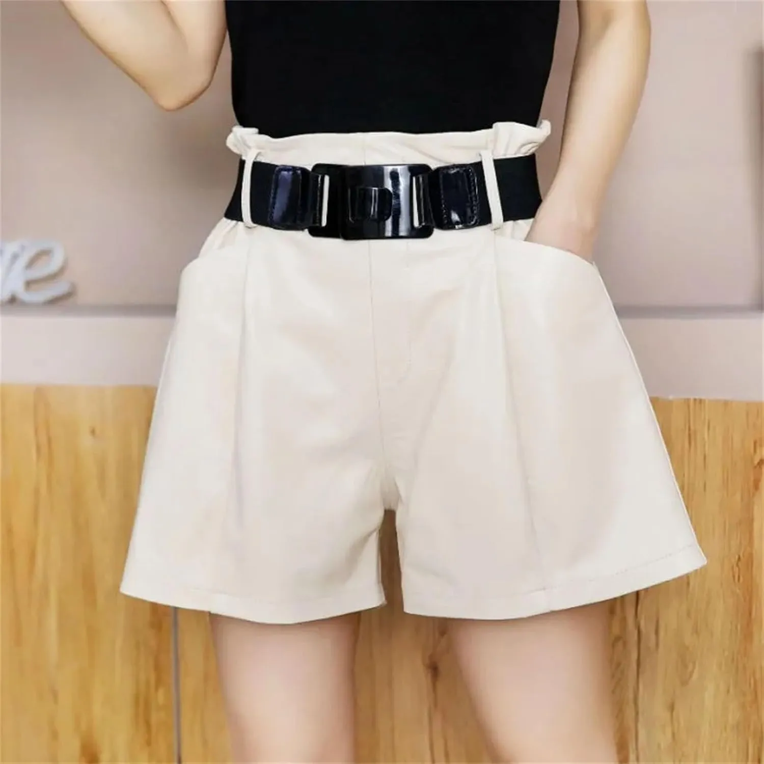 Women’s Double-Layer PU Leather Shorts Edgy Partywear Club Shorts