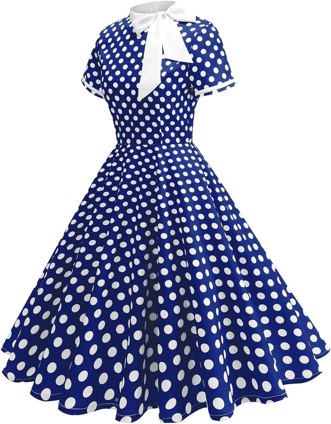 Women's Elegant Dresses Vintage Polka Dot Printed A-Line Dress Short Sleeve Lapel Maxi Skirts Court Business Gowns