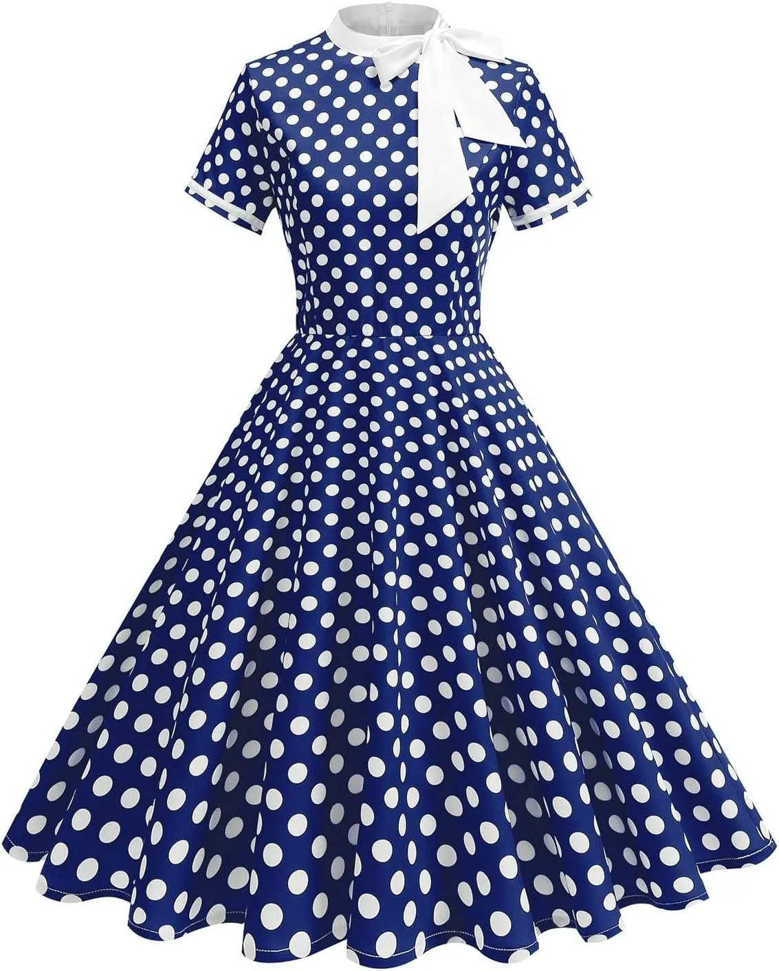 Women's Elegant Dresses Vintage Polka Dot Printed A-Line Dress Short Sleeve Lapel Maxi Skirts Court Business Gowns