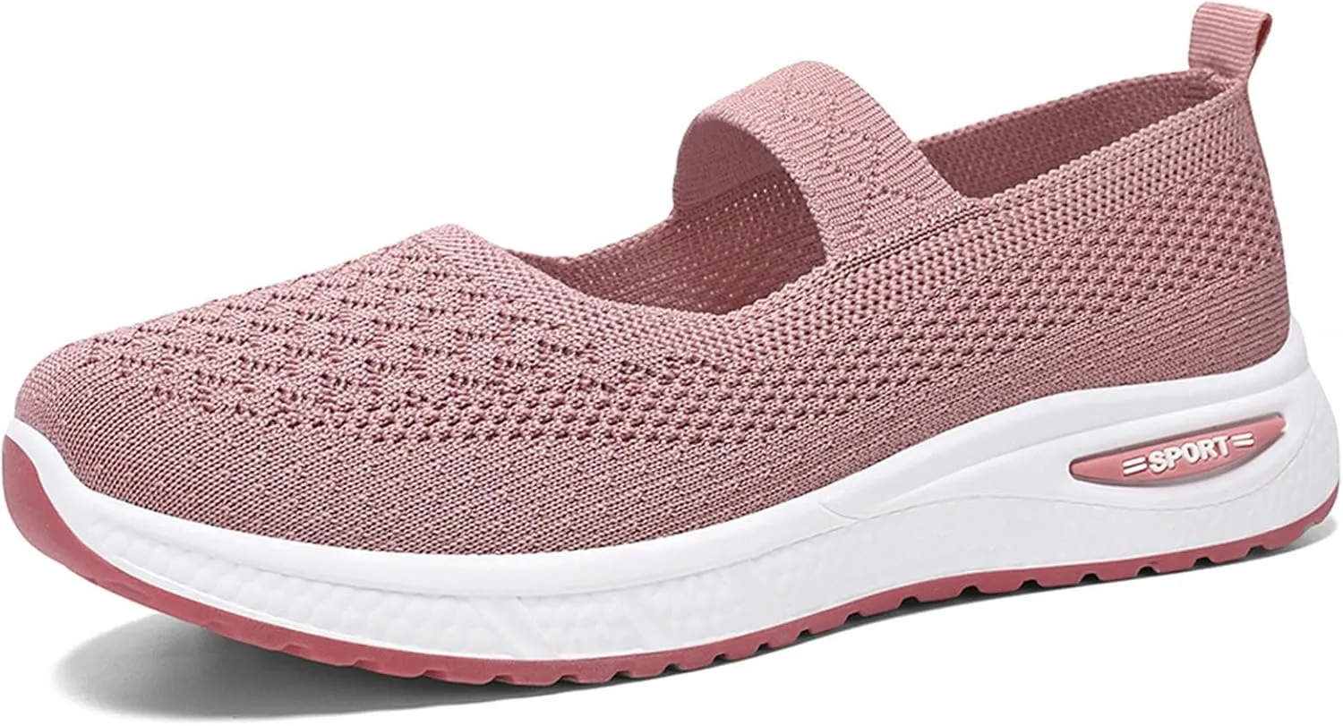 Women's Fashion Breathable Knit Elastic Mesh Flat Loafers Outdoor Comfortable Non-Slip Casual Walking Shoes