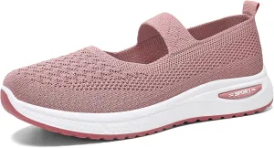 Women's Fashion Breathable Knit Elastic Mesh Flat Loafers Outdoor Comfortable Non-Slip Casual Walking Shoes