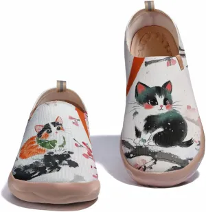 Women's Fashion Sneaker Ladies Travel Shoes Cat Painted Knit Slip On Loafers