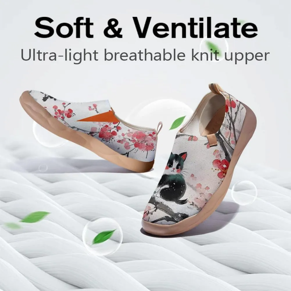 Women's Fashion Sneaker Ladies Travel Shoes Cat Painted Knit Slip On Loafers