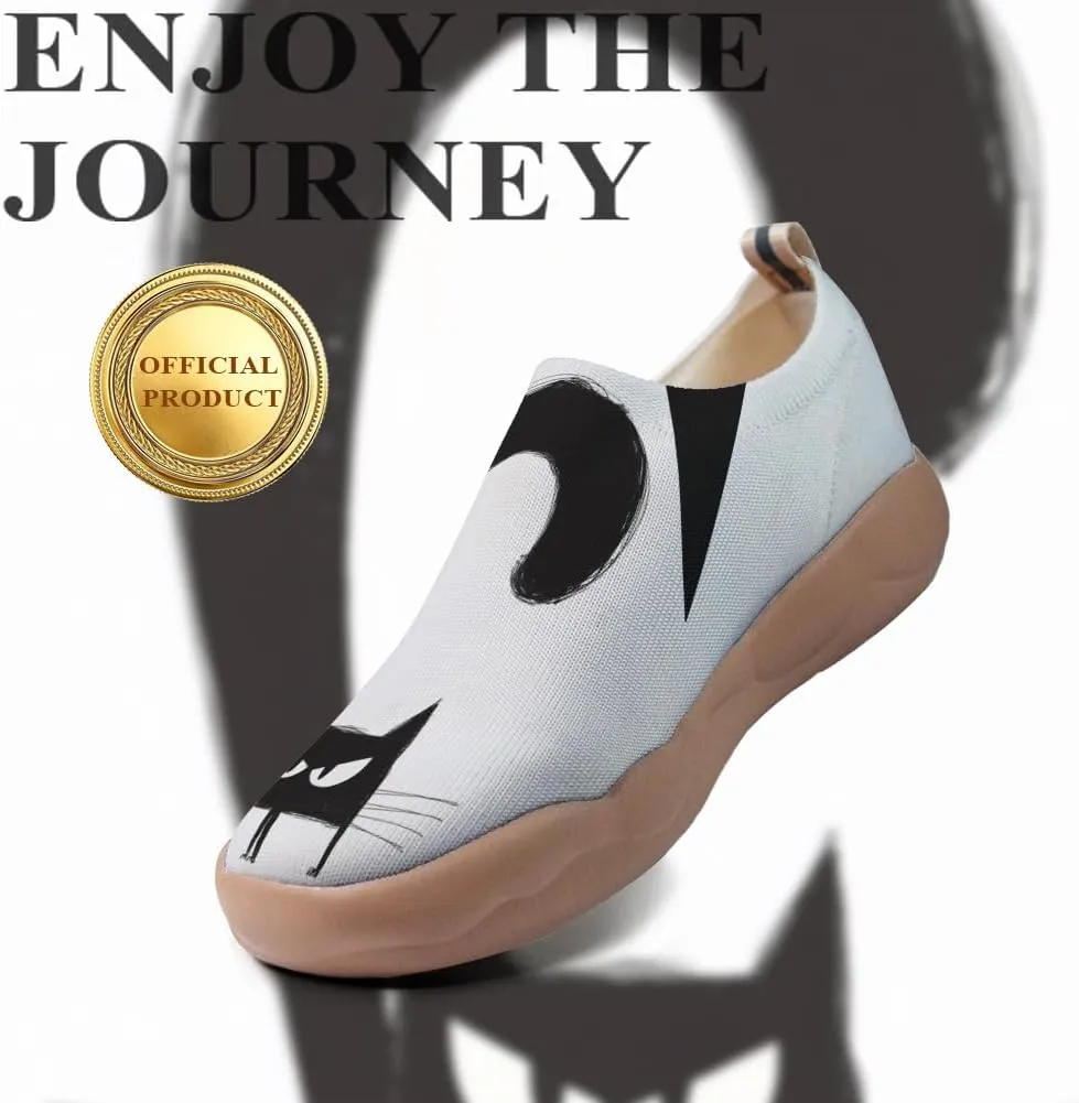 Women's Fashion Sneaker Ladies Travel Shoes Cat Painted Knit Slip On Loafers