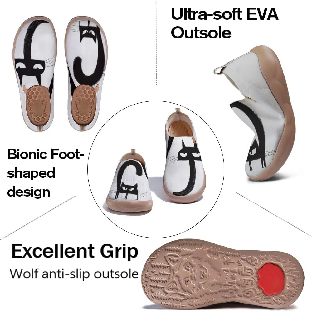 Women's Fashion Sneaker Ladies Travel Shoes Cat Painted Knit Slip On Loafers