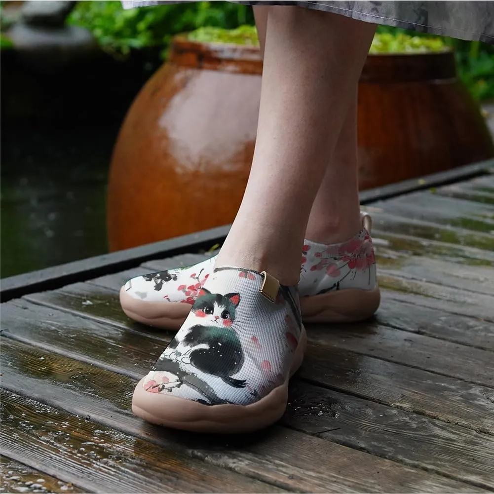 Women's Fashion Sneaker Ladies Travel Shoes Cat Painted Knit Slip On Loafers