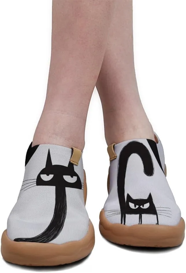 Women's Fashion Sneaker Ladies Travel Shoes Cat Painted Knit Slip On Loafers