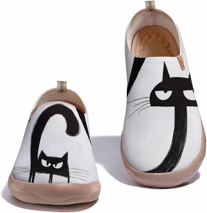 Women's Fashion Sneaker Ladies Travel Shoes Cat Painted Knit Slip On Loafers