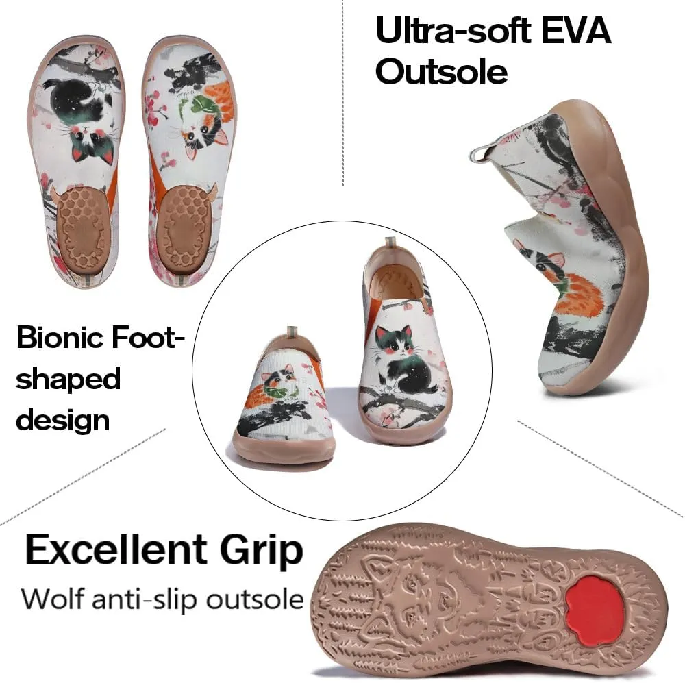 Women's Fashion Sneaker Ladies Travel Shoes Cat Painted Knit Slip On Loafers