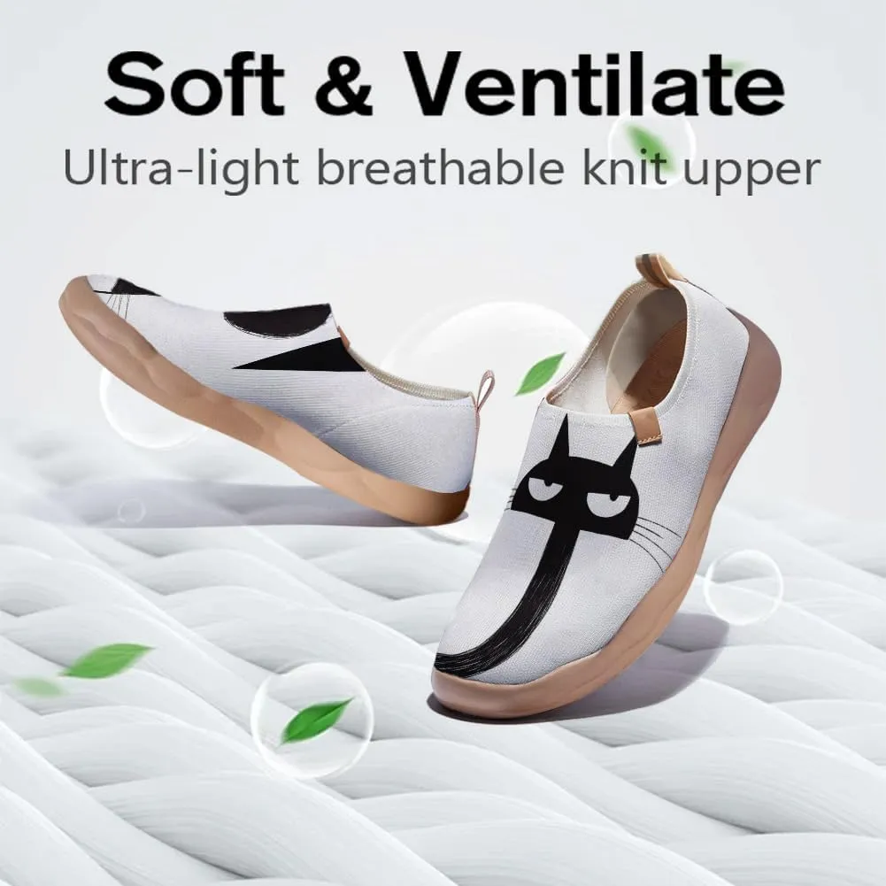 Women's Fashion Sneaker Ladies Travel Shoes Cat Painted Knit Slip On Loafers