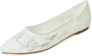 Women's Flats Cut Out Round Toe Slip On Floral Ballet Flat Comfortable Lace Flats Dressy