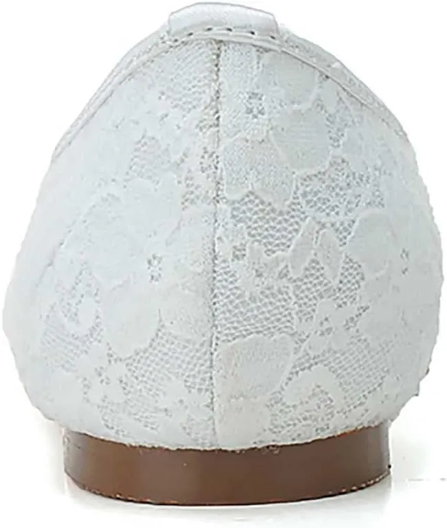 Women's Flats Cut Out Round Toe Slip On Floral Ballet Flat Comfortable Lace Flats Dressy