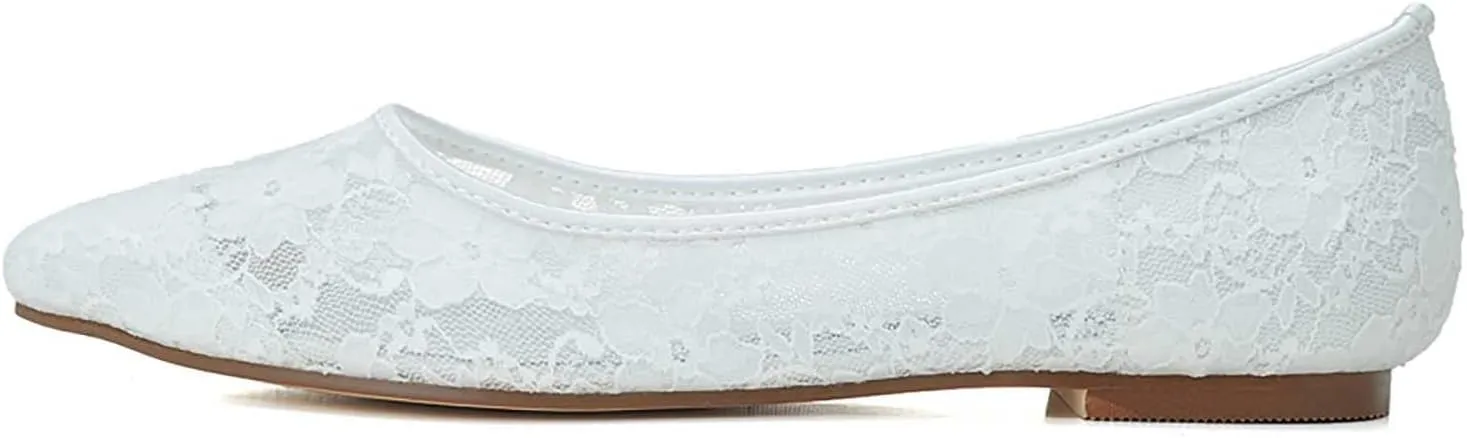 Women's Flats Cut Out Round Toe Slip On Floral Ballet Flat Comfortable Lace Flats Dressy