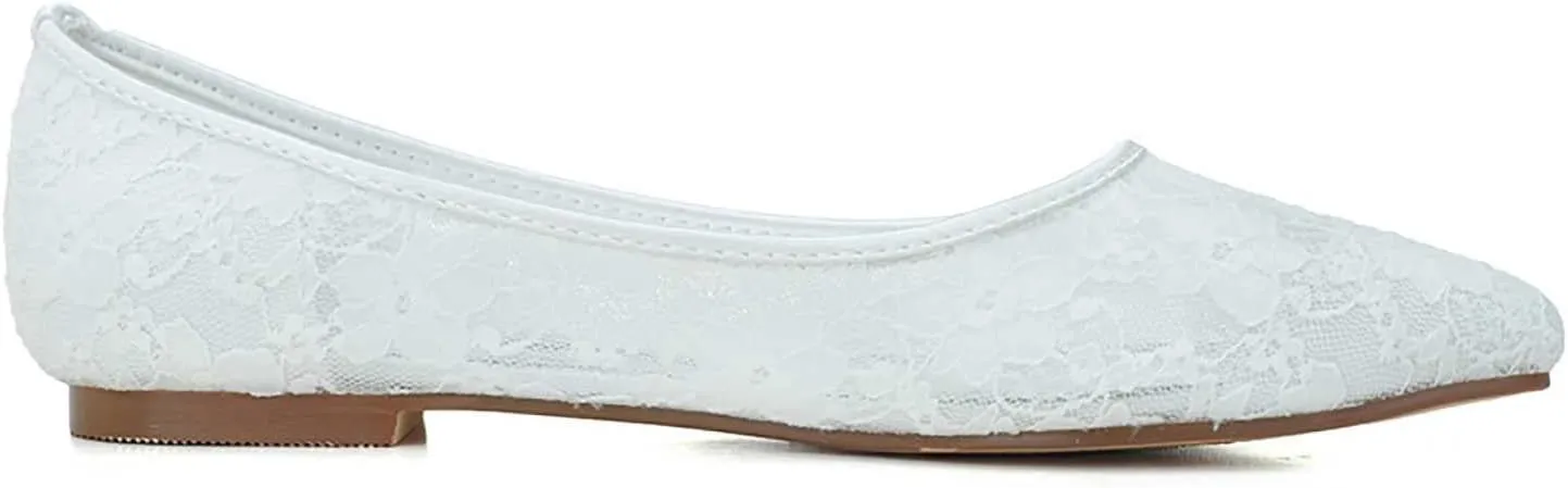 Women's Flats Cut Out Round Toe Slip On Floral Ballet Flat Comfortable Lace Flats Dressy