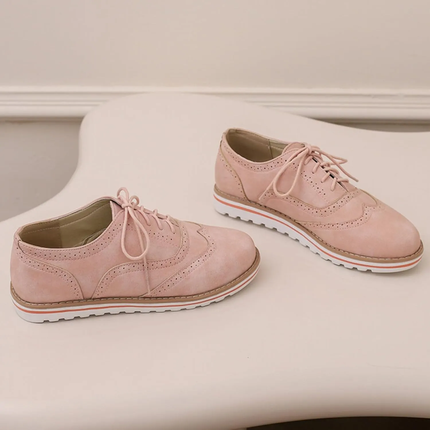 Women's Flats Lace-Up Oxfords Shoes Round Toe Low Platform Wingtip Brogues Classic Comfortable Derby Saddle Pumps