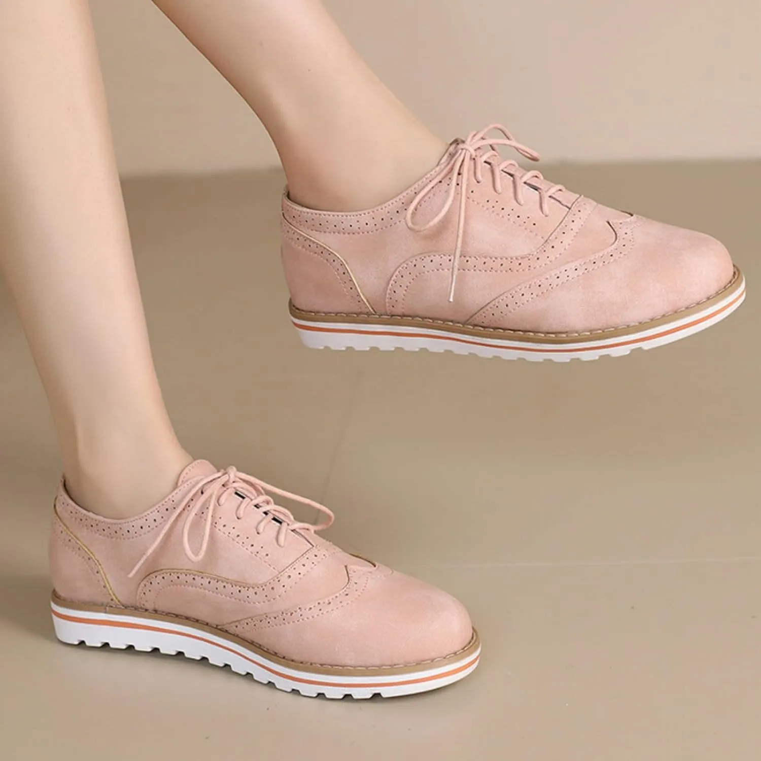 Women's Flats Lace-Up Oxfords Shoes Round Toe Low Platform Wingtip Brogues Classic Comfortable Derby Saddle Pumps