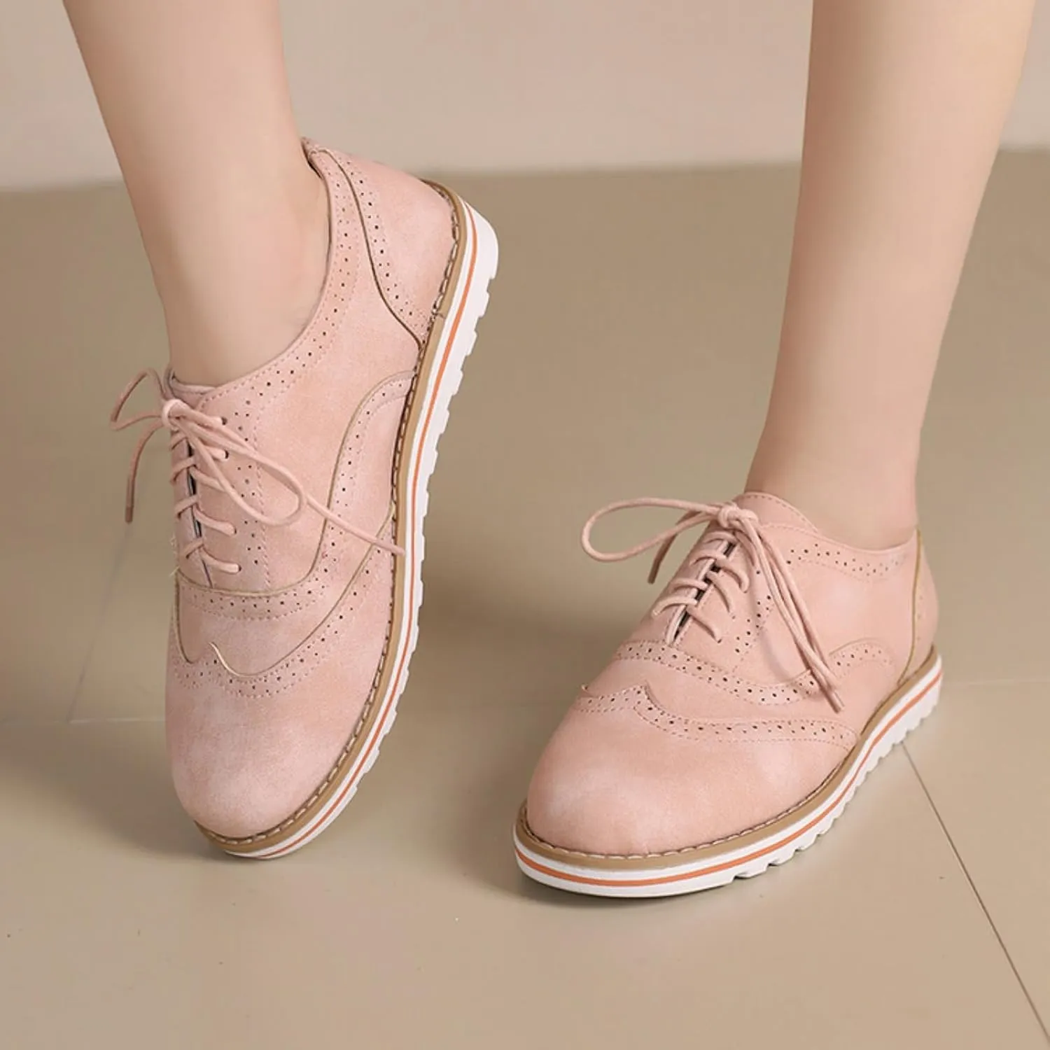 Women's Flats Lace-Up Oxfords Shoes Round Toe Low Platform Wingtip Brogues Classic Comfortable Derby Saddle Pumps