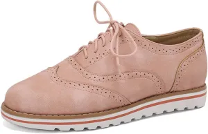 Women's Flats Lace-Up Oxfords Shoes Round Toe Low Platform Wingtip Brogues Classic Comfortable Derby Saddle Pumps