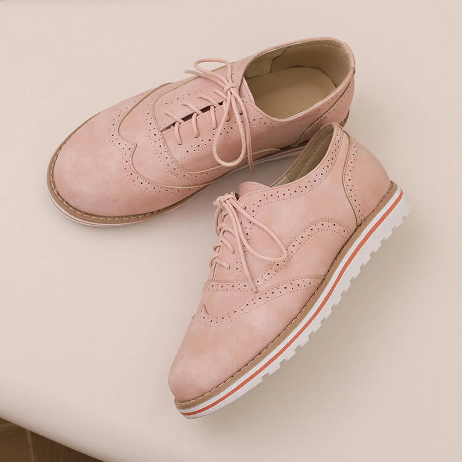 Women's Flats Lace-Up Oxfords Shoes Round Toe Low Platform Wingtip Brogues Classic Comfortable Derby Saddle Pumps