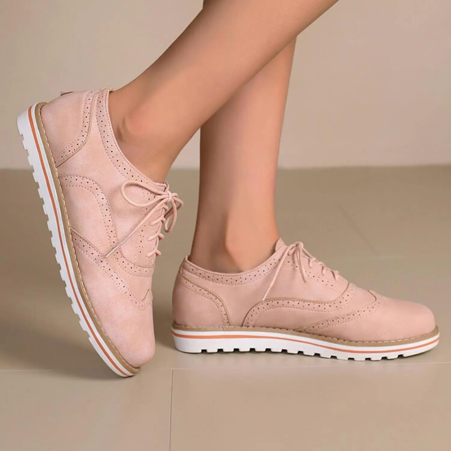 Women's Flats Lace-Up Oxfords Shoes Round Toe Low Platform Wingtip Brogues Classic Comfortable Derby Saddle Pumps