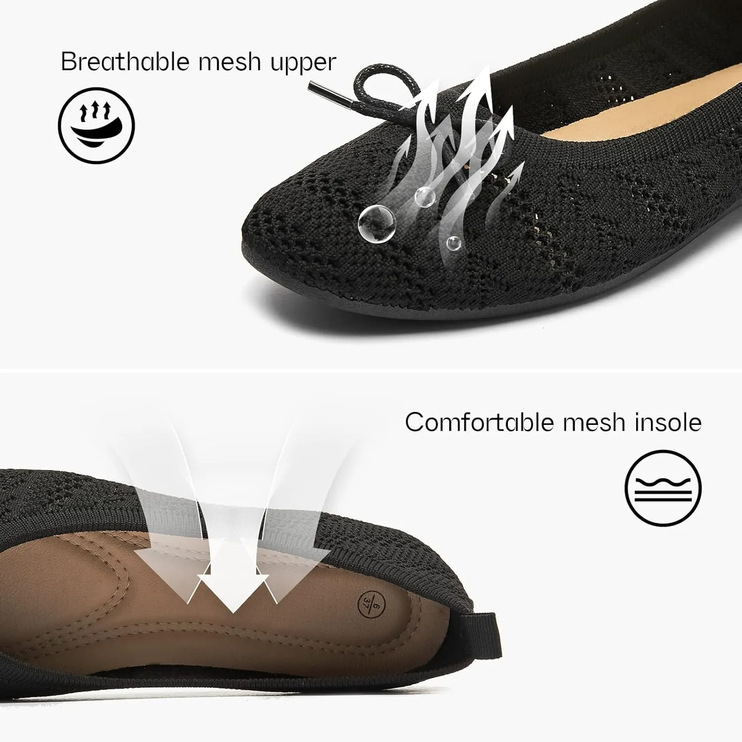 Women's Flats Shoes Dress Shoes Round Toe Ballet Flats Comfortable Crochet Lace Black Flats Low Heel