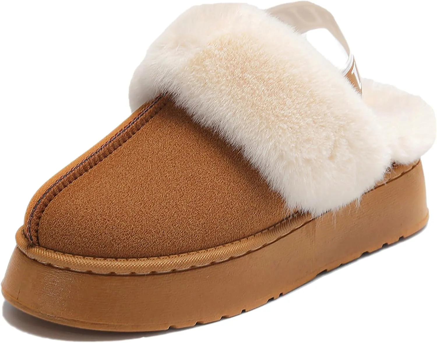 Women's Fuzzy Slippers Plush Lining Platform Slipper Slip on Fluffy Boots with Elastic Band Winter House Shoes Indoor and Outdoor