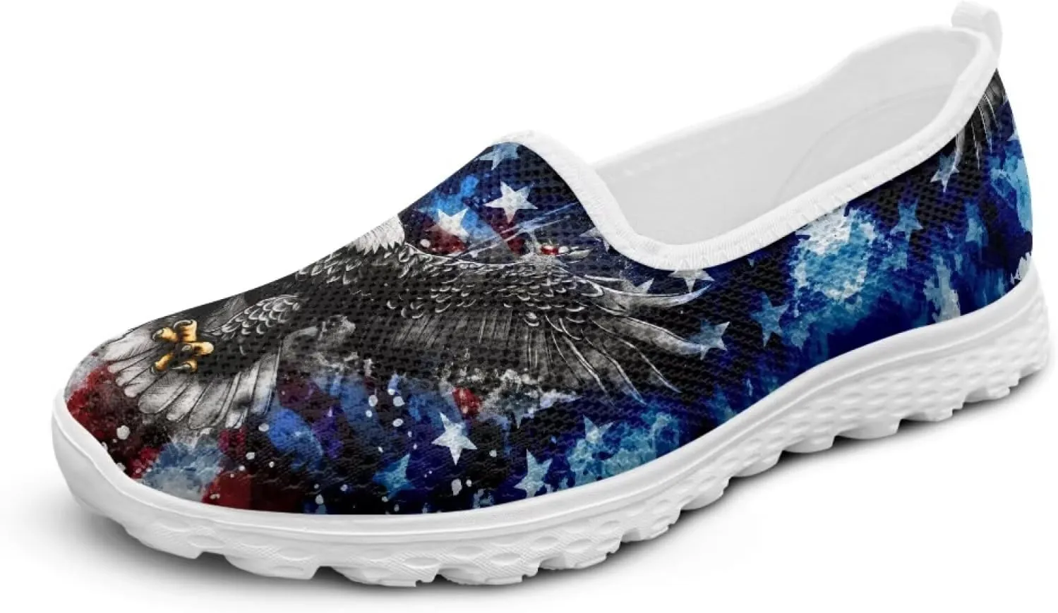 Women's Green Flats Round Toe Slip on Ballet Flats Patriotic Walking Sneakers Mesh Everyday Loafers Nurse Work Shoes