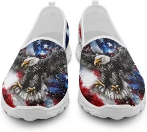 Women's Green Flats Round Toe Slip on Ballet Flats Patriotic Walking Sneakers Mesh Everyday Loafers Nurse Work Shoes