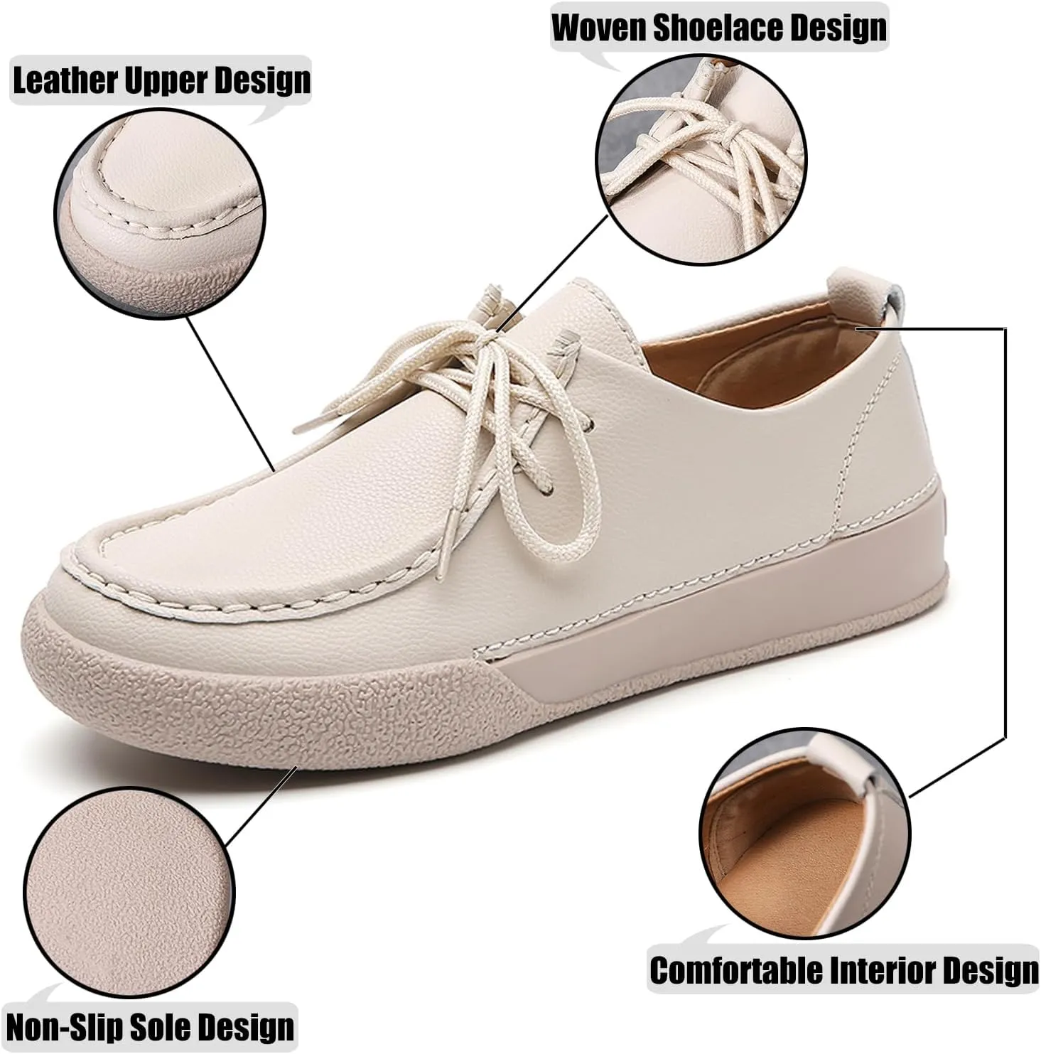 Women's Handmade Leather Lace-up Oxfords Sneakers,Fashion Comfortable Lightweight Casual Dress Shoes Outdoor Non-Slip Flat Loafers
