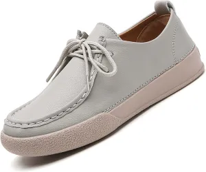 Women's Handmade Leather Lace-up Oxfords Sneakers,Fashion Comfortable Lightweight Casual Dress Shoes Outdoor Non-Slip Flat Loafers