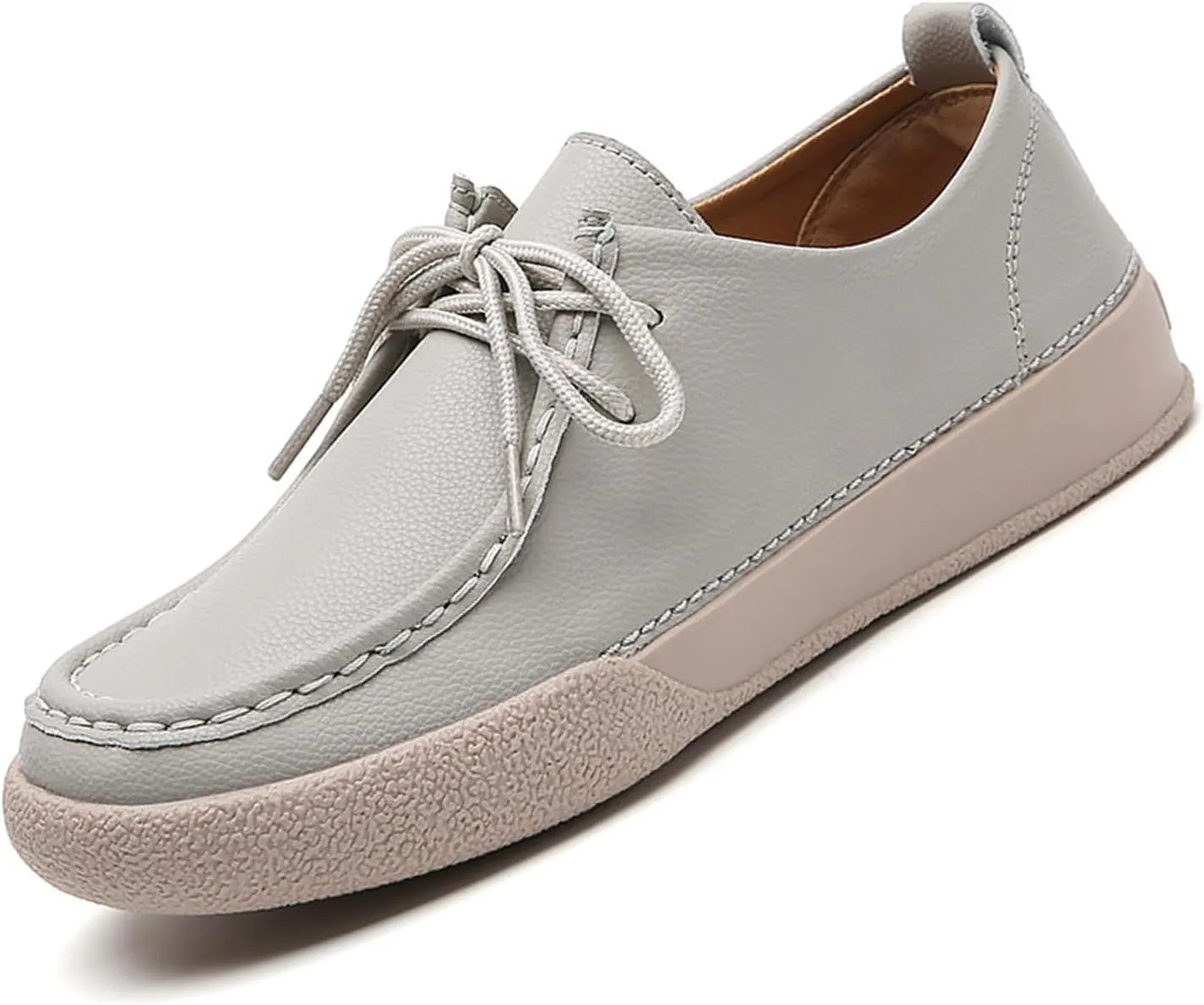 Women's Handmade Leather Lace-up Oxfords Sneakers,Fashion Comfortable Lightweight Casual Dress Shoes Outdoor Non-Slip Flat Loafers