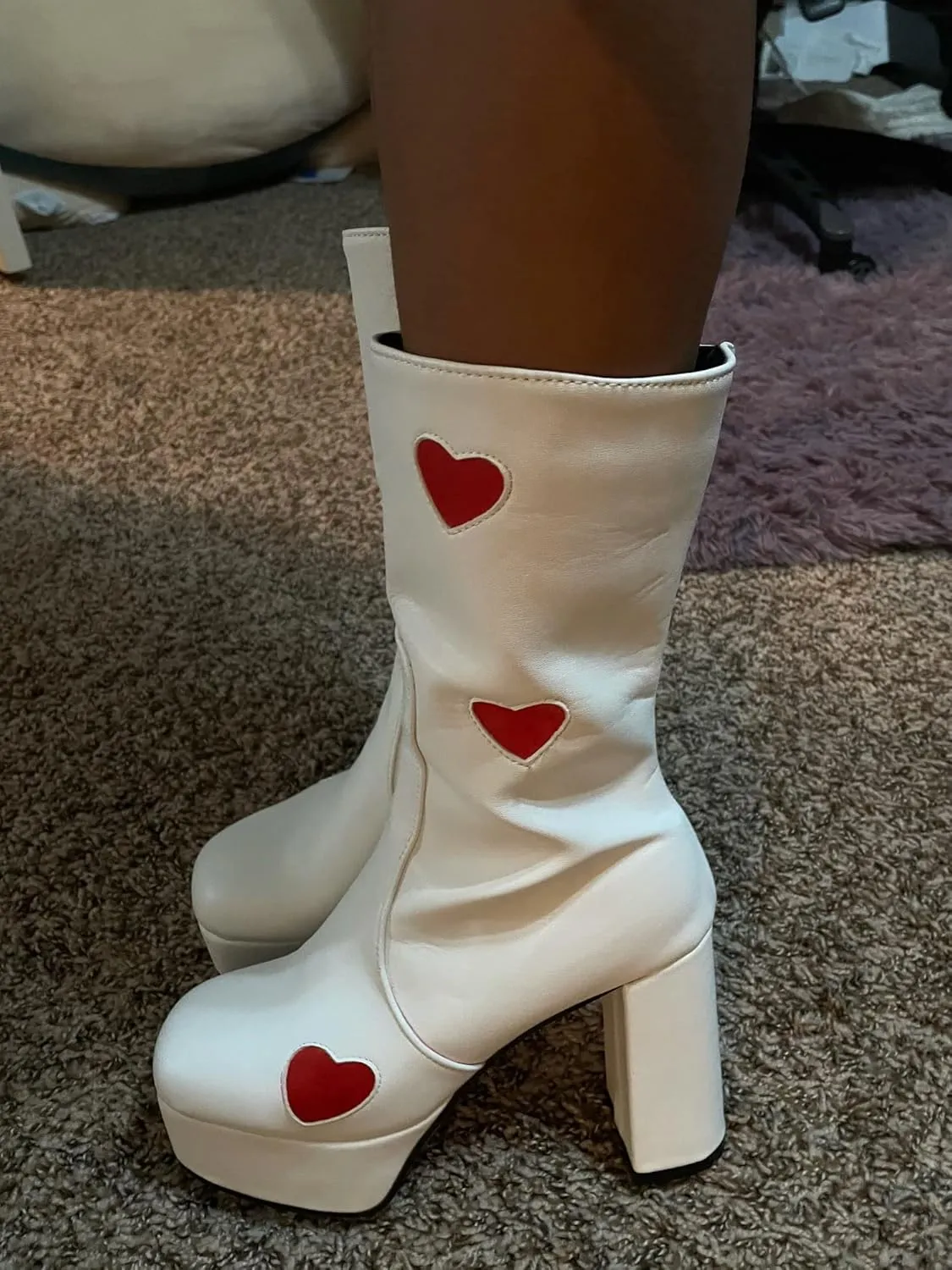 Women's High Heel Platform Mid Calf Boots Side Zip Sweet Heart Cool Punk Bootie