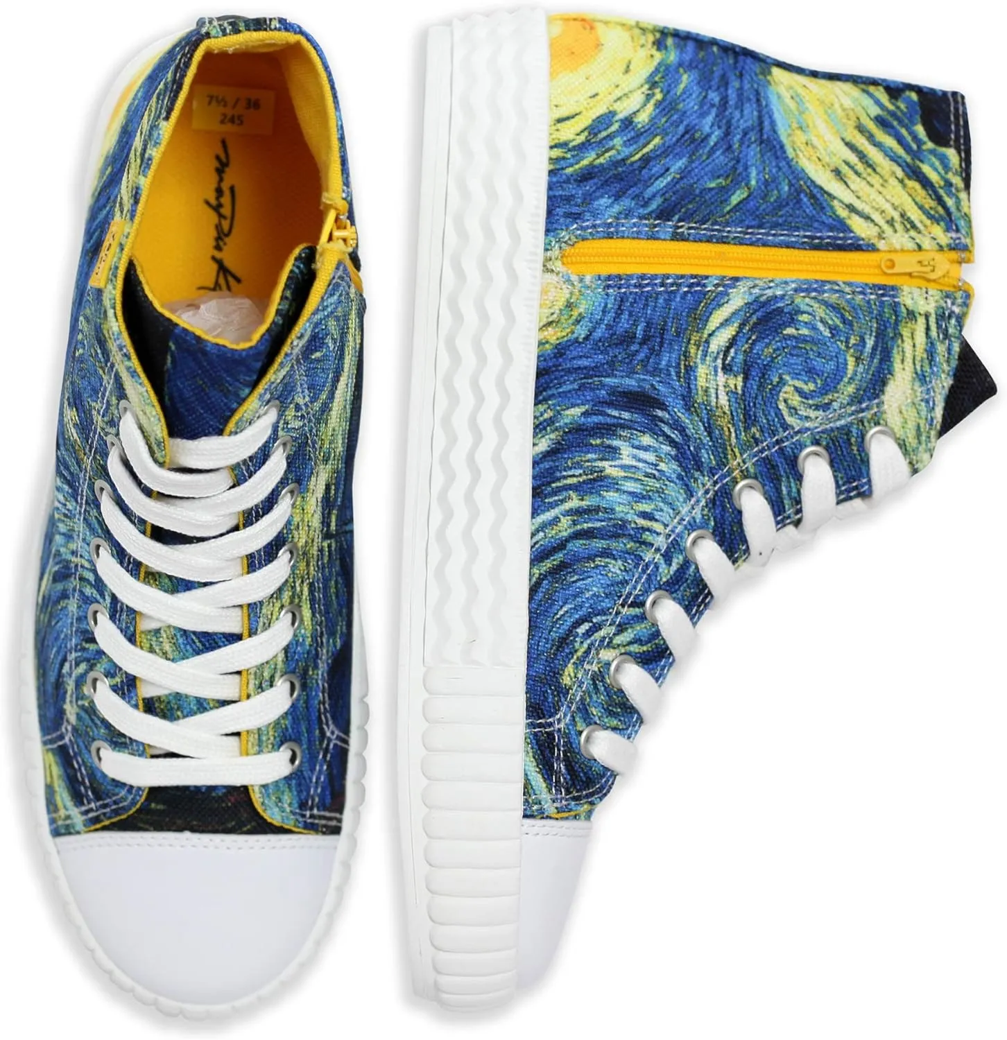 Women's High Top Platform Lace Up Canvas Van Gogh Shoes - Casual Fashion & Walking Sneakers | Famous Print Art