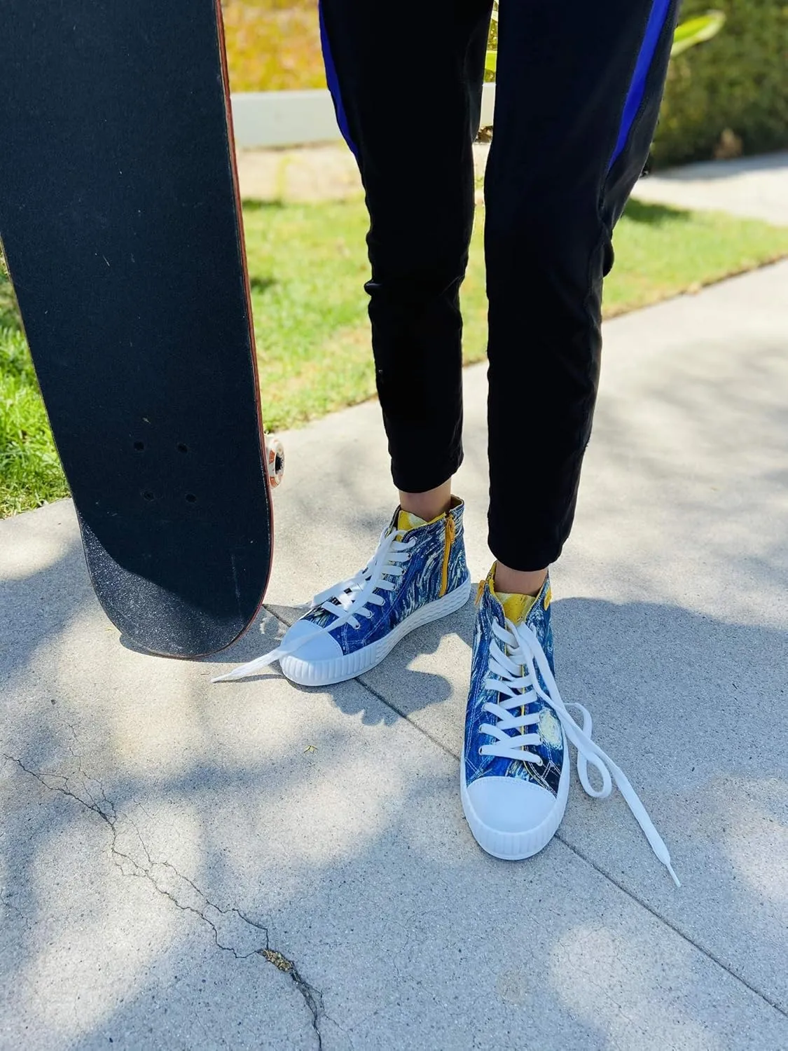 Women's High Top Platform Lace Up Canvas Van Gogh Shoes - Casual Fashion & Walking Sneakers | Famous Print Art