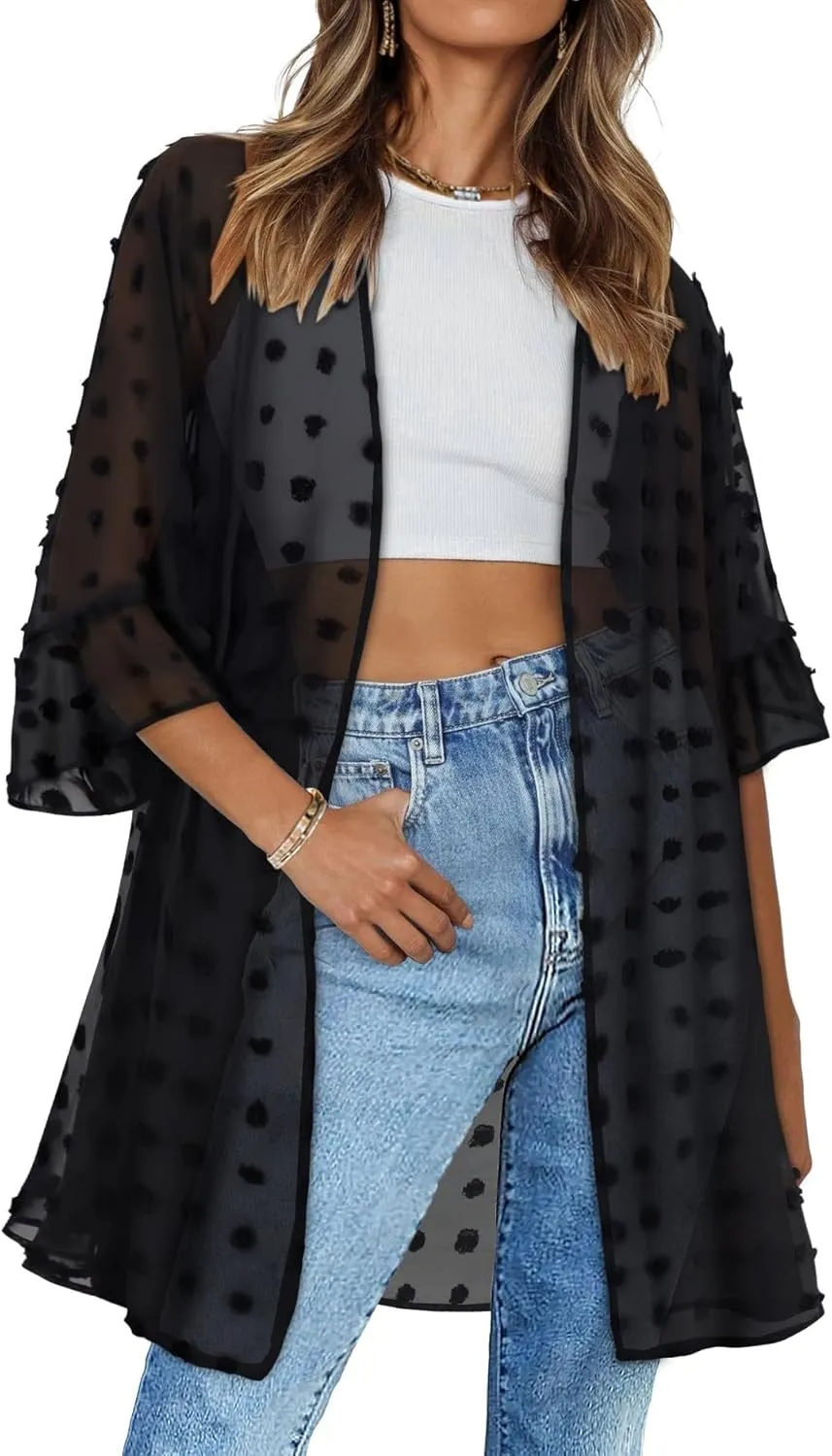 Women's Kimono Cardigans Floral Chiffon Loose Open Front Casual Summer Tops