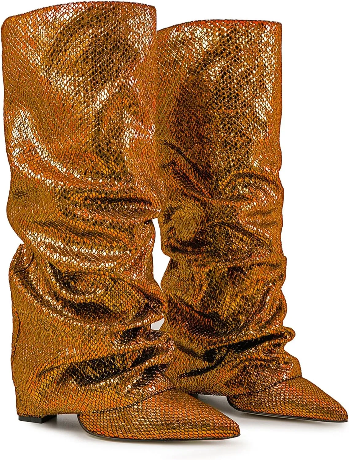 Women's Knee-High Boots Metallic Crocodile Pattern Super High Wedge Heel Stiletto Slouchy Tall Autumn/Winter Fashion Party Office Work Wear