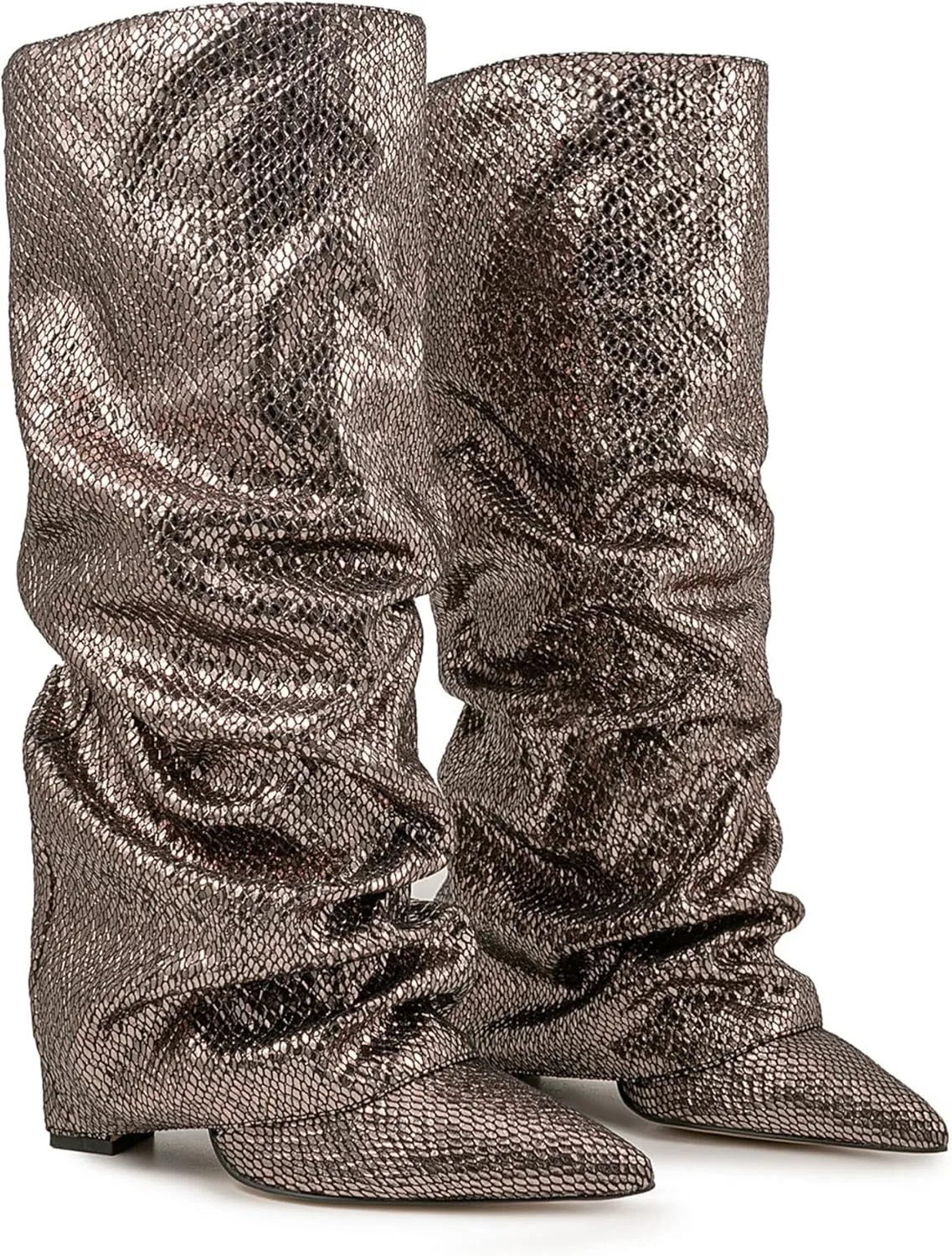 Women's Knee-High Boots Metallic Crocodile Pattern Super High Wedge Heel Stiletto Slouchy Tall Autumn/Winter Fashion Party Office Work Wear