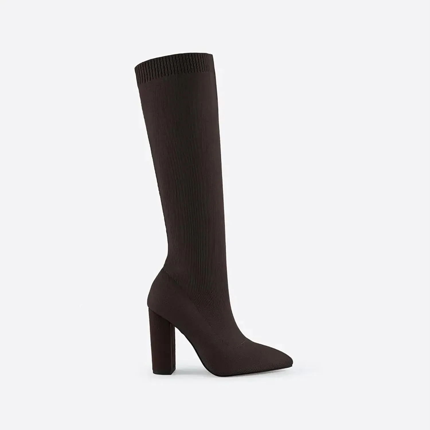 Women's Knee High Stretch Knit Chunky Heel Non-Slip Boots