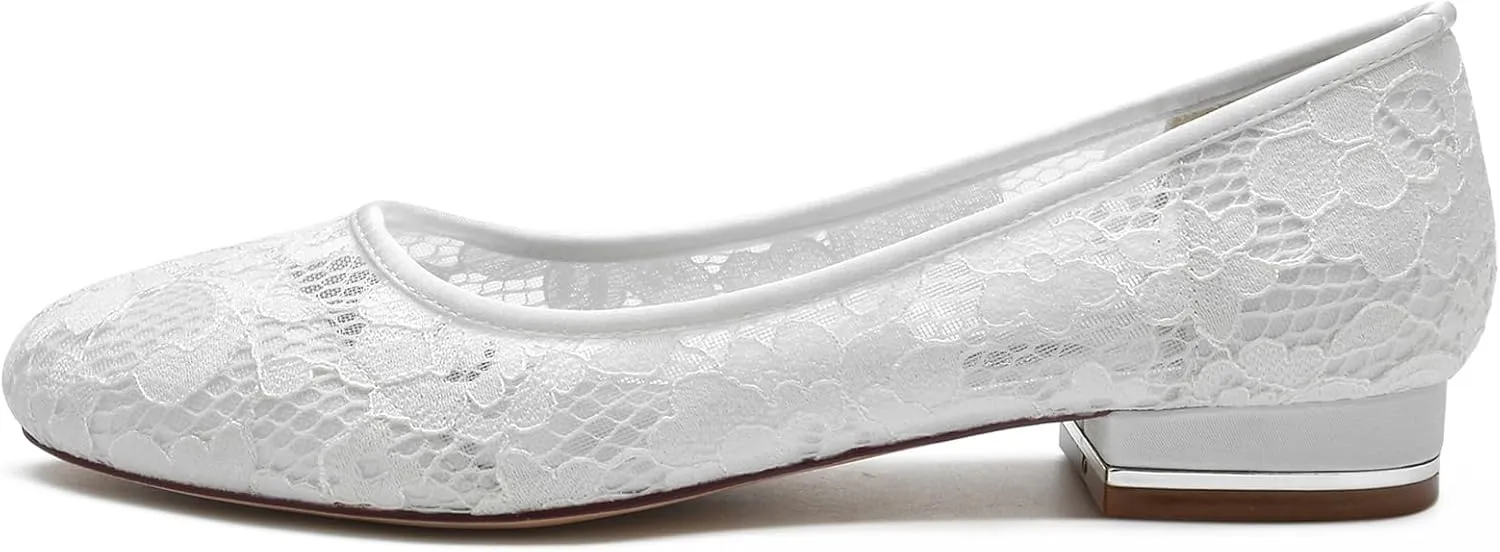 Women's Lace Dress Shoes Bridal Ballet Shoes Evening Prom Party Shoes Mesh Wedding Dress Flats
