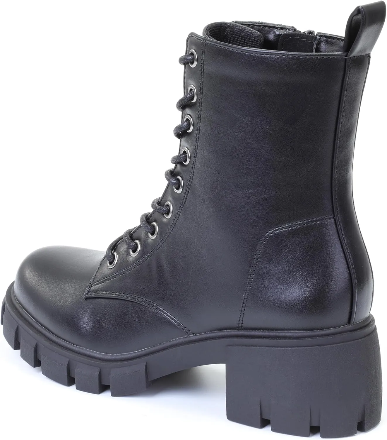 Women's Lace Up Combat Platform Ankle Boots With Thick Sole, Side Zipper Shoes Mid Calf Booties for Lady 2301-2302-2403