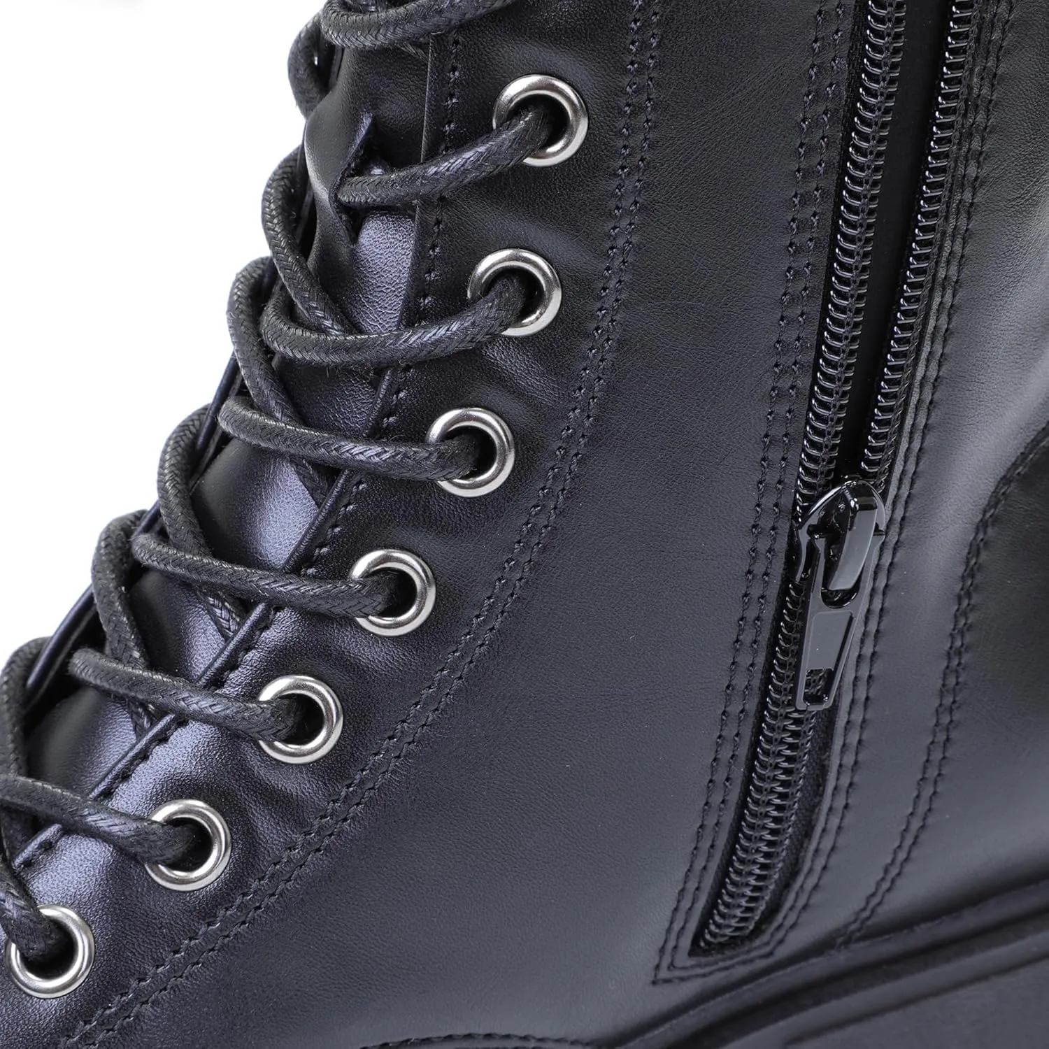 Women's Lace Up Combat Platform Ankle Boots With Thick Sole, Side Zipper Shoes Mid Calf Booties for Lady 2301-2302-2403