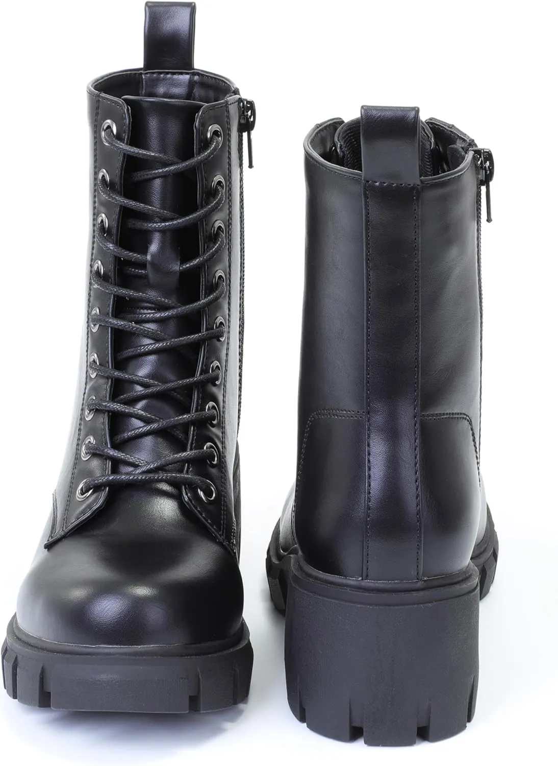 Women's Lace Up Combat Platform Ankle Boots With Thick Sole, Side Zipper Shoes Mid Calf Booties for Lady 2301-2302-2403