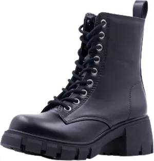 Women's Lace Up Combat Platform Ankle Boots With Thick Sole, Side Zipper Shoes Mid Calf Booties for Lady 2301-2302-2403