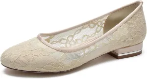 Women's Lace Wedding Shoes Closed Toe Pumps Ballet Flats Slip on Bridal Shoes Evenging Party Work Flat