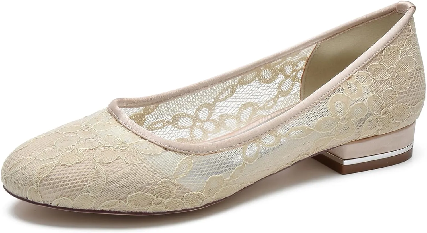 Women's Lace Wedding Shoes Closed Toe Pumps Ballet Flats Slip on Bridal Shoes Evenging Party Work Flat
