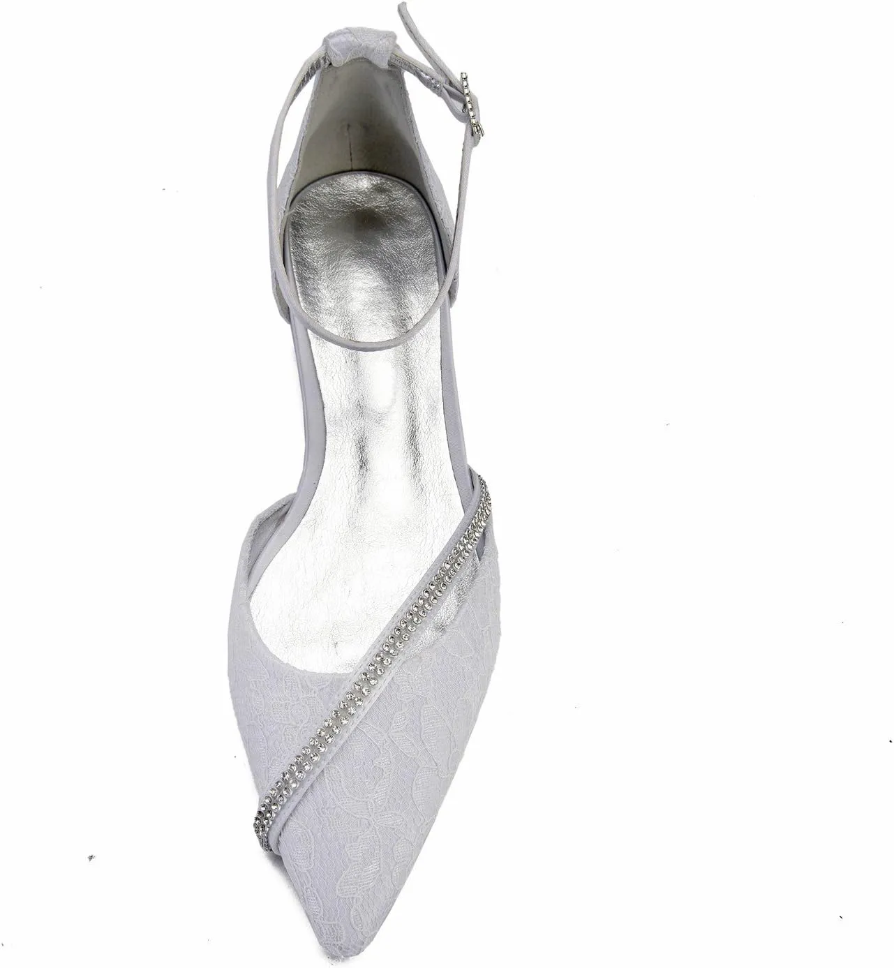 Women's Lace Wedding Shoes for Bride Flats Pointed Toe Beaded Bridal Shoes Formal Prom Party Dress Pumps