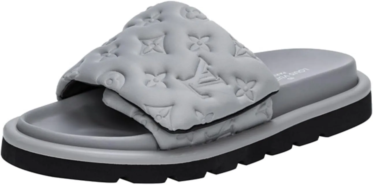 Women's Leather Slide Sandals Adjustable Pillow Strap Sandals Open Toe Flat Summer Beach Wedding Shoes for Park