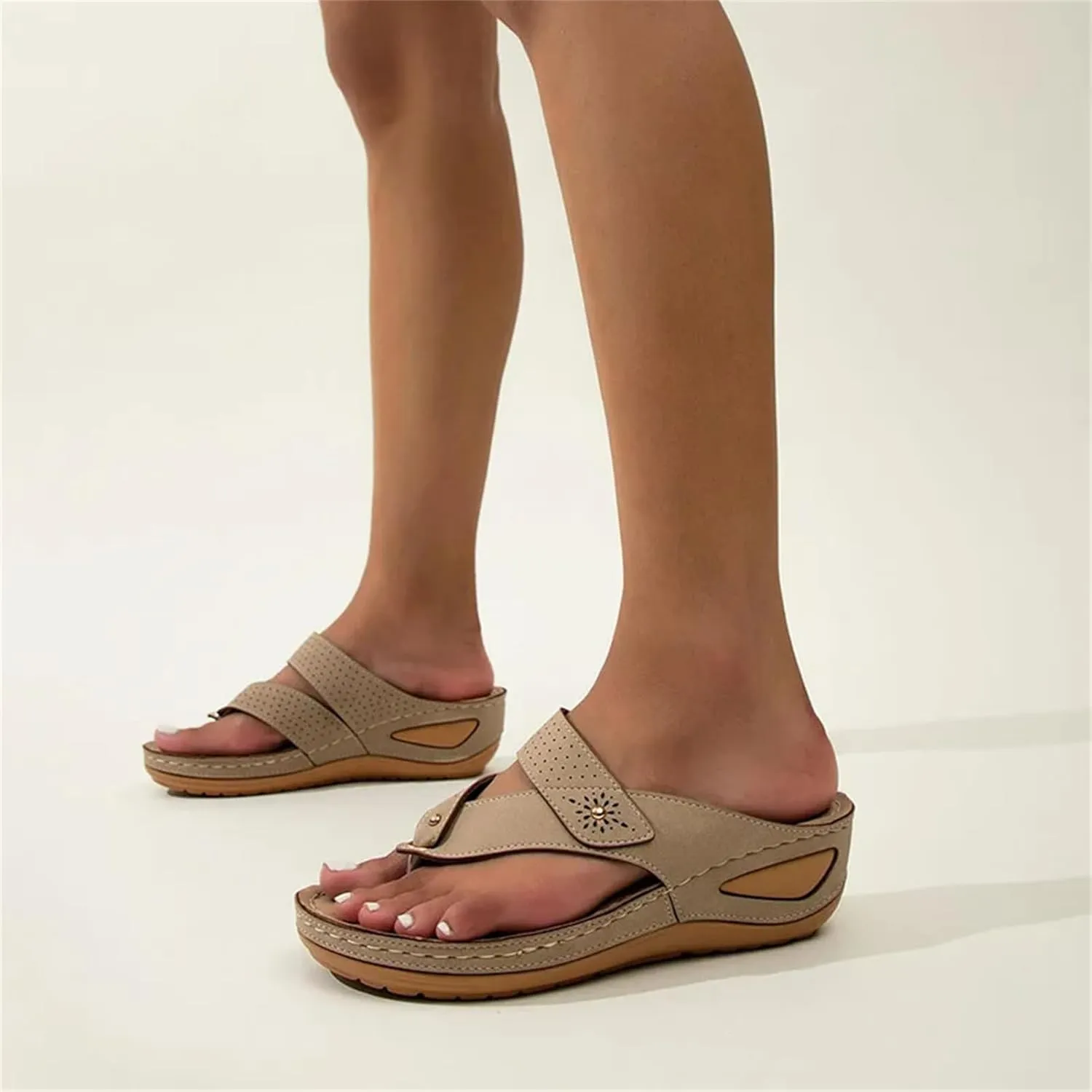 Women's Low Heel Slip-On Sandals - Summer Wedge Flip-Flop Casual Slippers