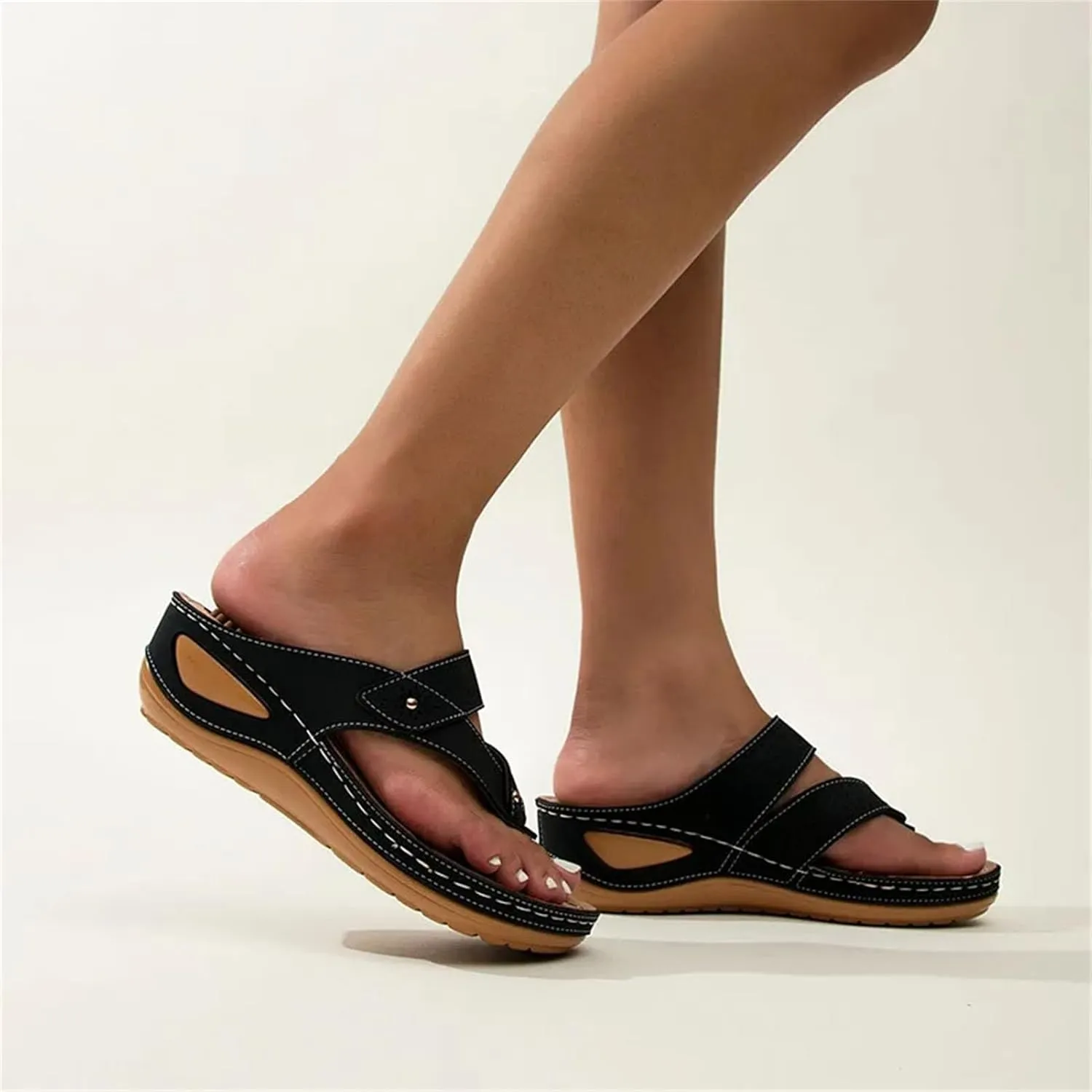 Women's Low Heel Slip-On Sandals - Summer Wedge Flip-Flop Casual Slippers